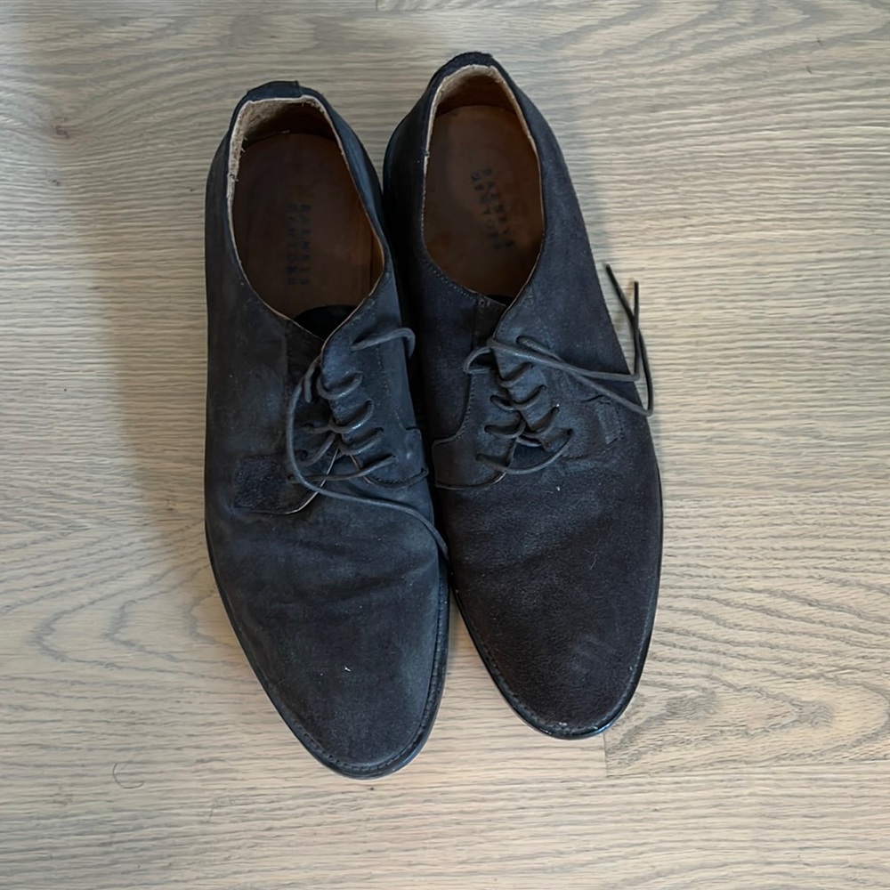 Barney’s brown suede shoes
